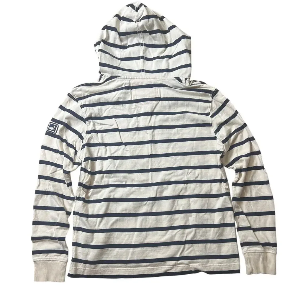 Sperry Top-Sider full Zip Hoodie White/Navy Blue Striped Sweatshirt Mens Large
